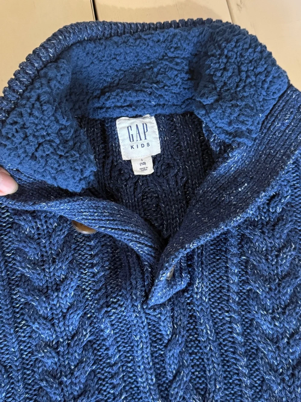Gap Boys' Navy Cable-Knit Shawl Collar Sweater size 10